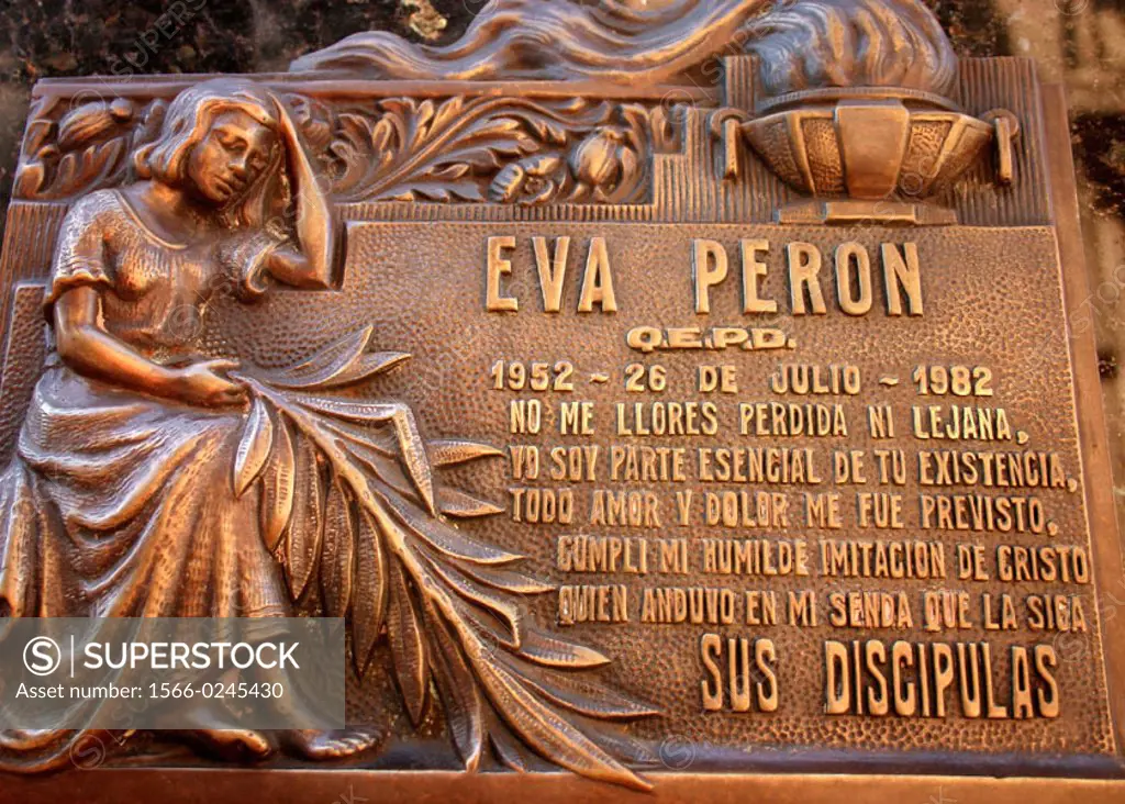 Burial place of Eva Peron in La Recoleta distric cemetery, Buenos Aires. Argentina