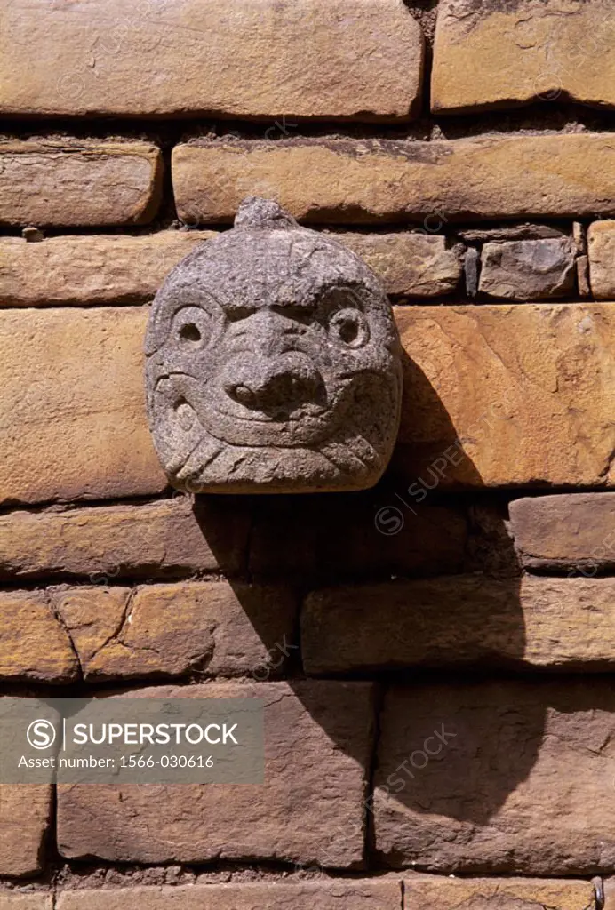 Keystone Head. Pre-Inca ruins of Chavín de Huántar. Peru