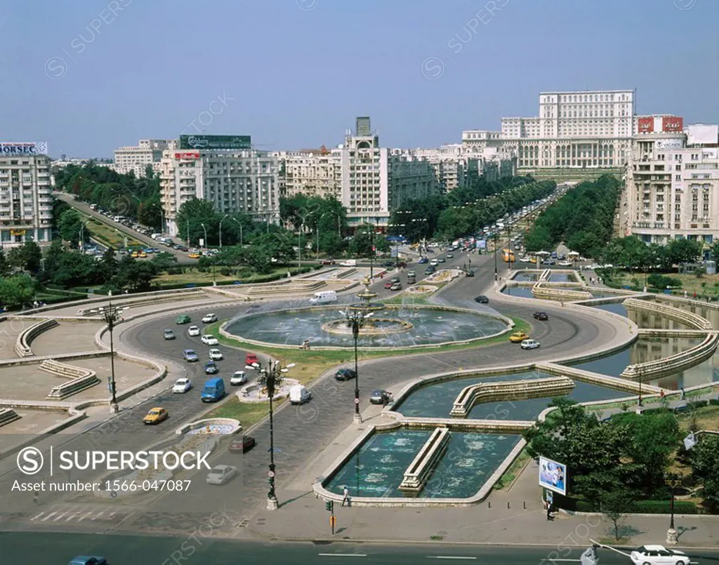 Boulevard Unirii and Parliament. Bucharest. Romania