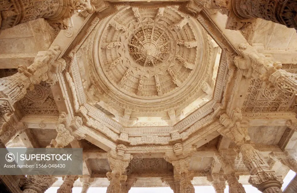 Ceiling dome inside the Jain Temple. Ranakpur. Rajasthan. India