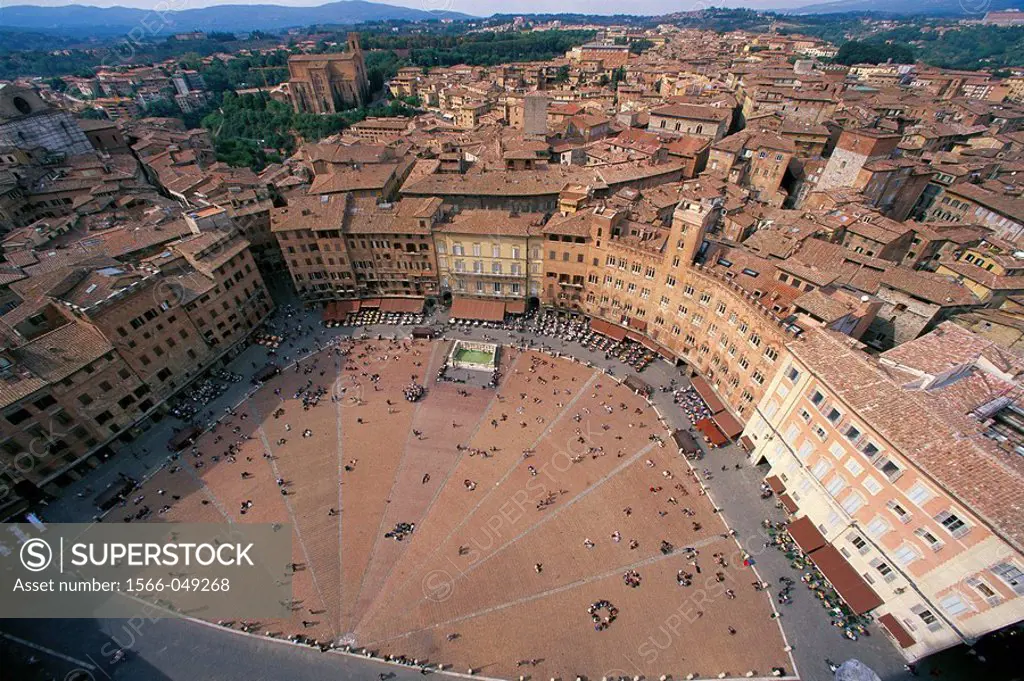 Piazza del Campo, view from Mangia Tower. Siena. Italy