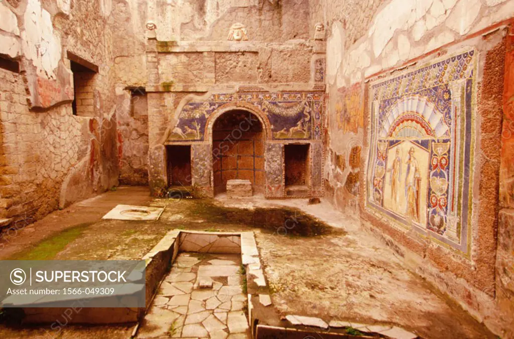 The ´nymphaeum´ (sanctuary consecrated to water nymphs). House of Neptune and Amphitrite. Ruins of the old Roman city of Herculaneum. Italy