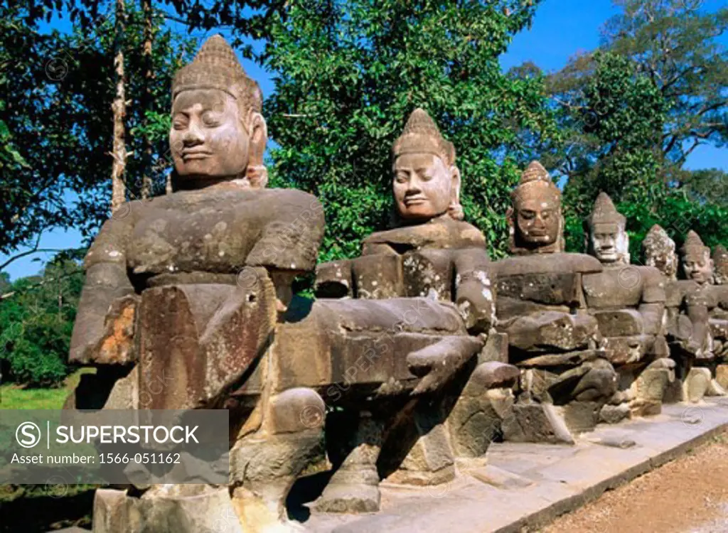 Statues at temple complex of Angkor Thom. Angkor. Cambodia