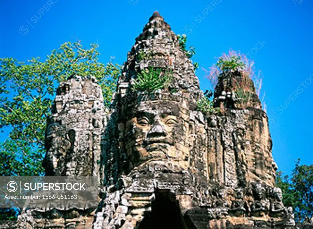 Detail of south gate of temple complex of Angkor Thom. Angkor. Cambodia