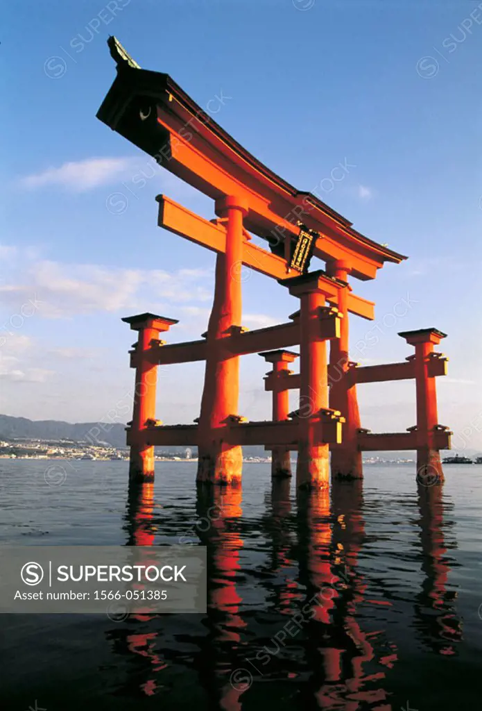 Itsukushima Torii (temple gate) in the sea. Miyajima island. Japan