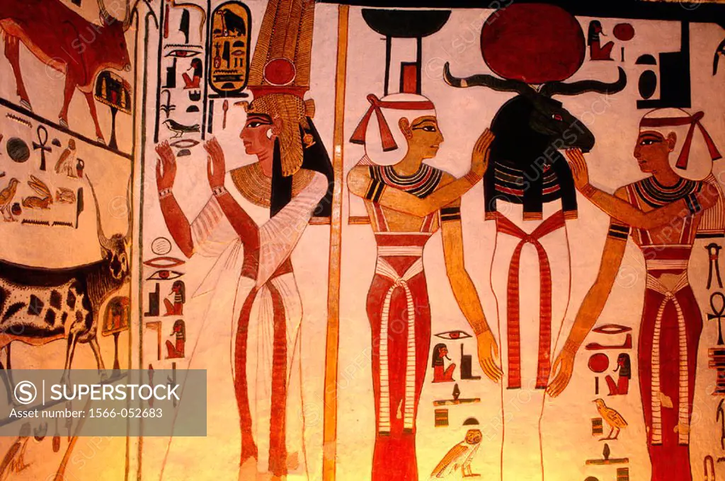 Mural painting at the tomb of Nefertari, first wife of Ramses II. Valley of the Queens. West Bank. Luxor. Egypt
