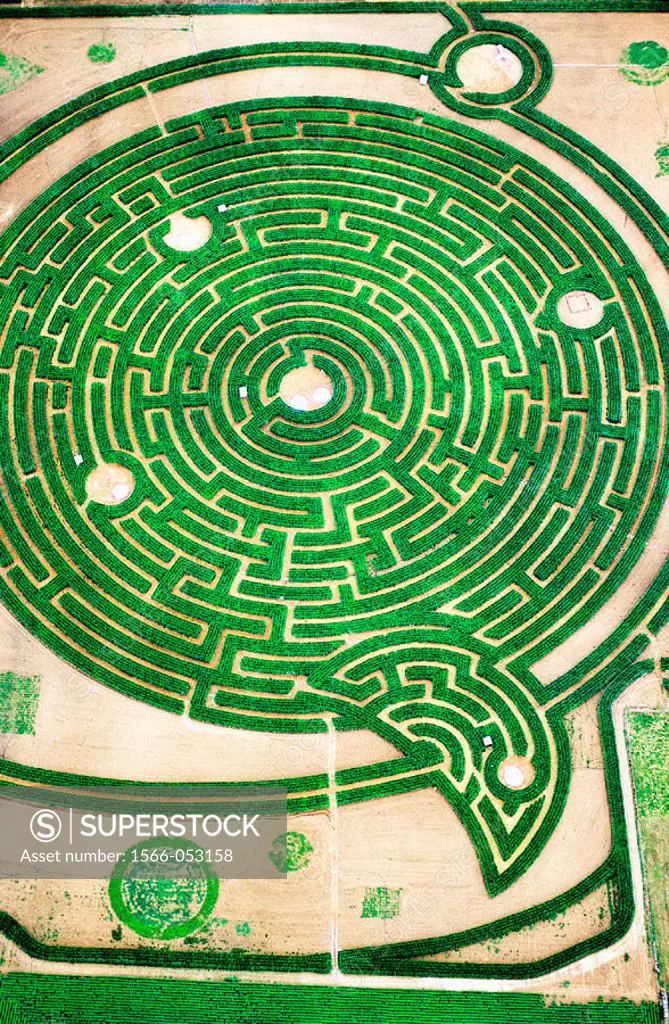 Aerial view of labyrinth at park. Rignac. Touraine, Val-de-Loire. France