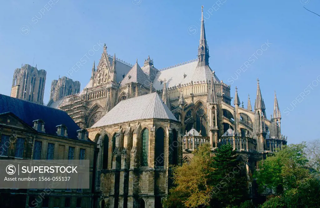 France. Champagne. Haute Marne (51). Reims. The Gothic Cathedral. Rear facade