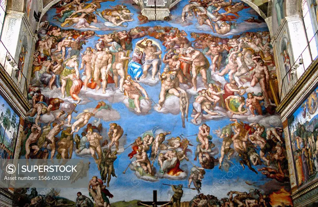 ´Last Judgment´ fresco by Michelangelo on the west wall of the Sistine Chapel, Vatican Palace museums. Vatican City, Rome. Italy
