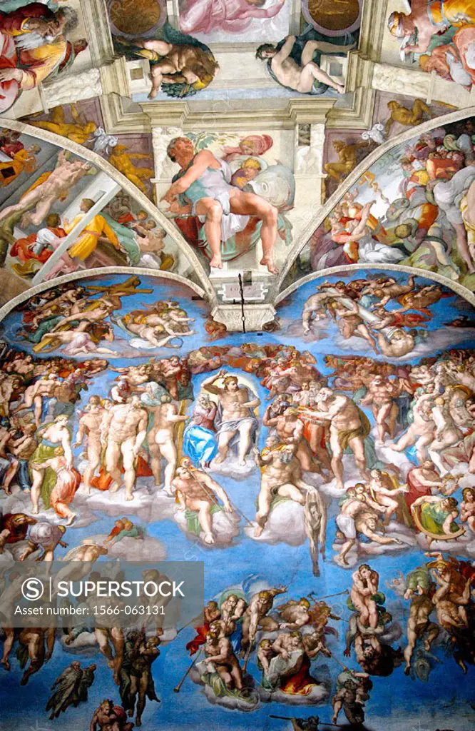 Renaissance frescoes by Michelangelo in the Sistine Chapel, Vatican Palace museums. Vatican City, Rome. Italy