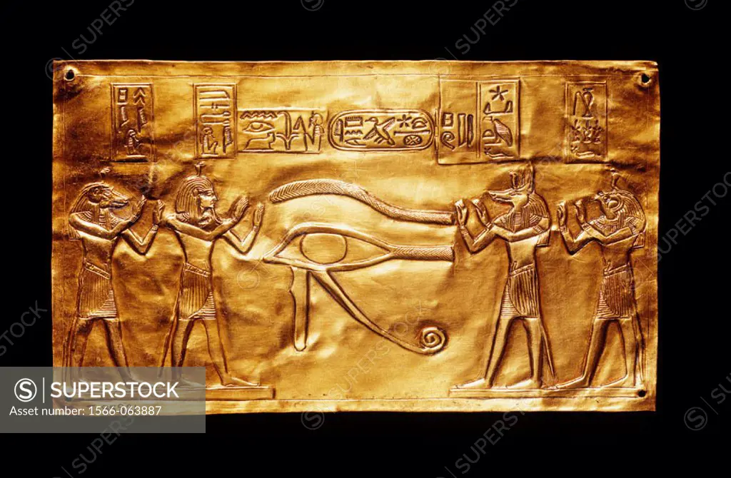 ´Wedjat´ eye with Horus children at relief from tomb of Psusennes. Egyptian Museum. Egypt