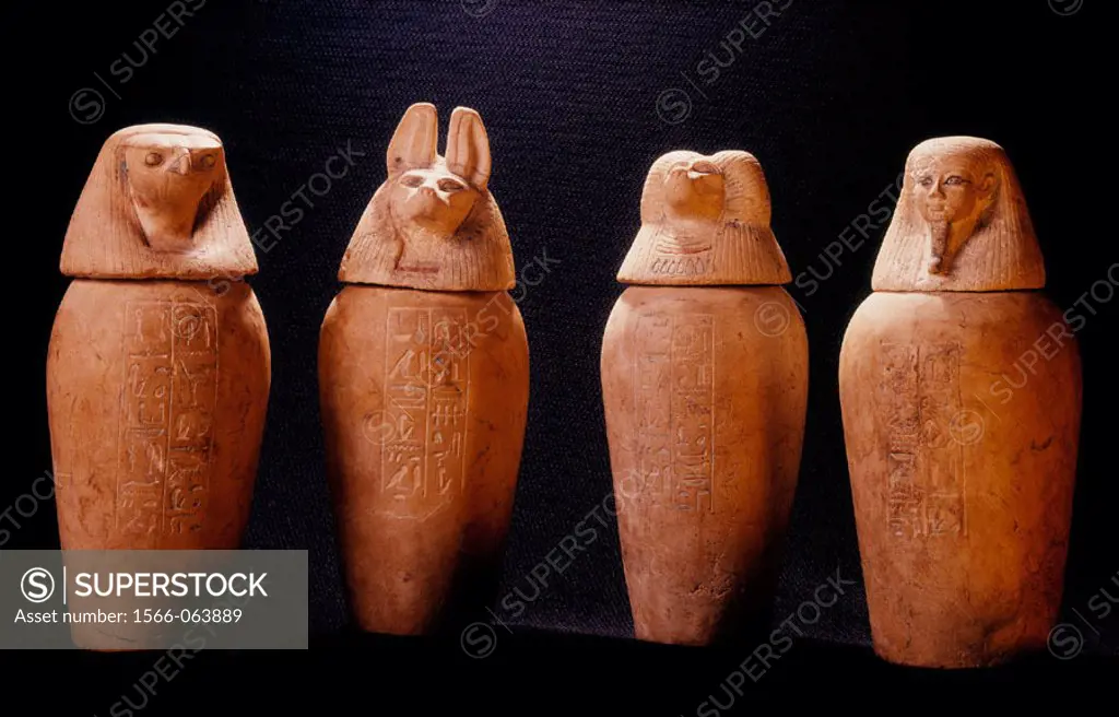 Canopic jars from the tomb of Psusennes at Tanis. Egyptian Museum. Egypt