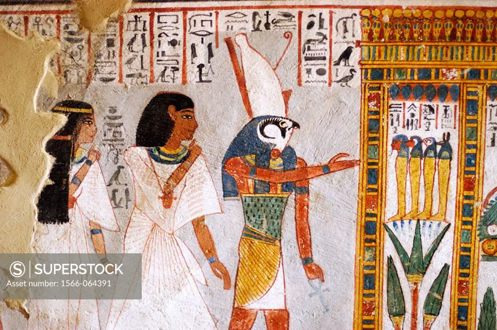 Mural paintings at tomb of Roy. Dra Abu al-Naga. West Bank, Luxor. Egypt