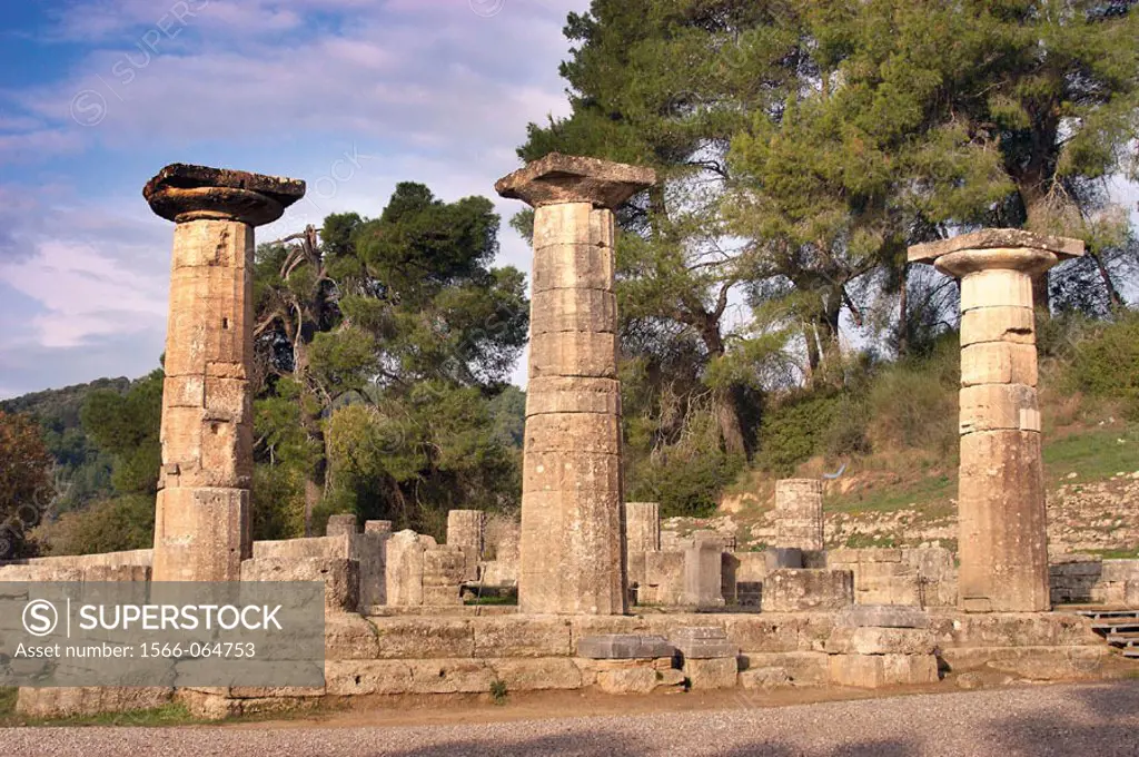 Temple of Hera, ruins of ancient Olympia. Peloponnese. Greece