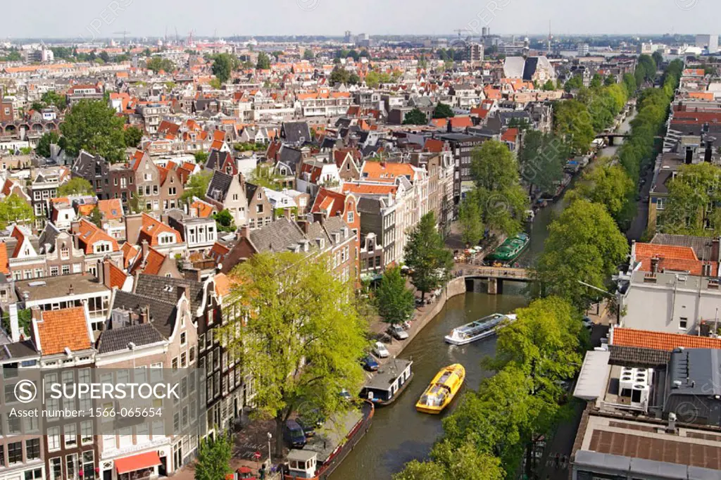 Aerial view over Prinsengracht. Amsterdam. Holland
