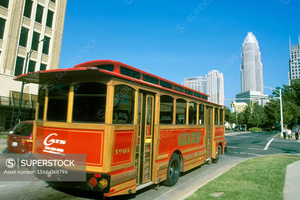 Tour Trolley At 4th Street, Downtown Charlotte. North Carolina, USA