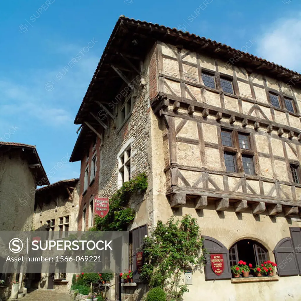 Ostellerie du Vieux Pérouges, restaurant. Medieval city of Pérouges. Rhône Valley. France.