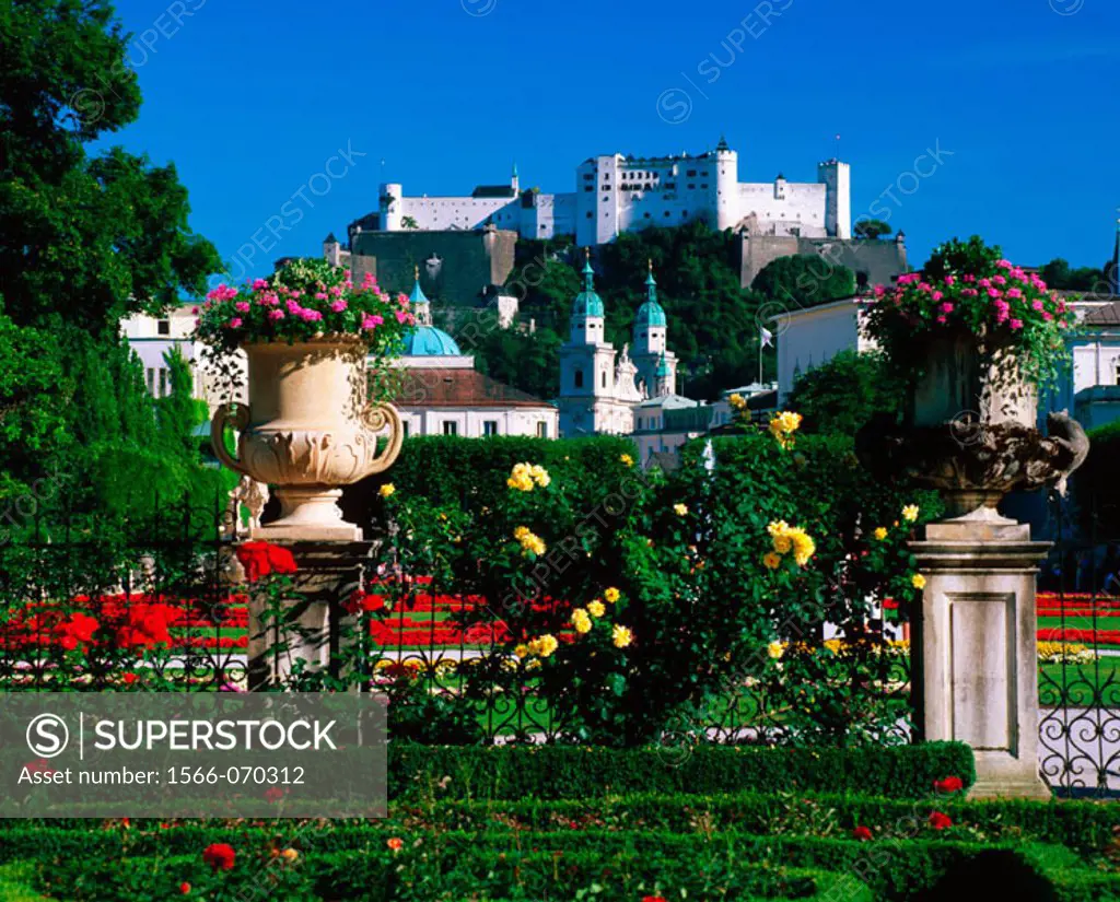Mirabell Garden. Old city and castle. Salzburg. Austria