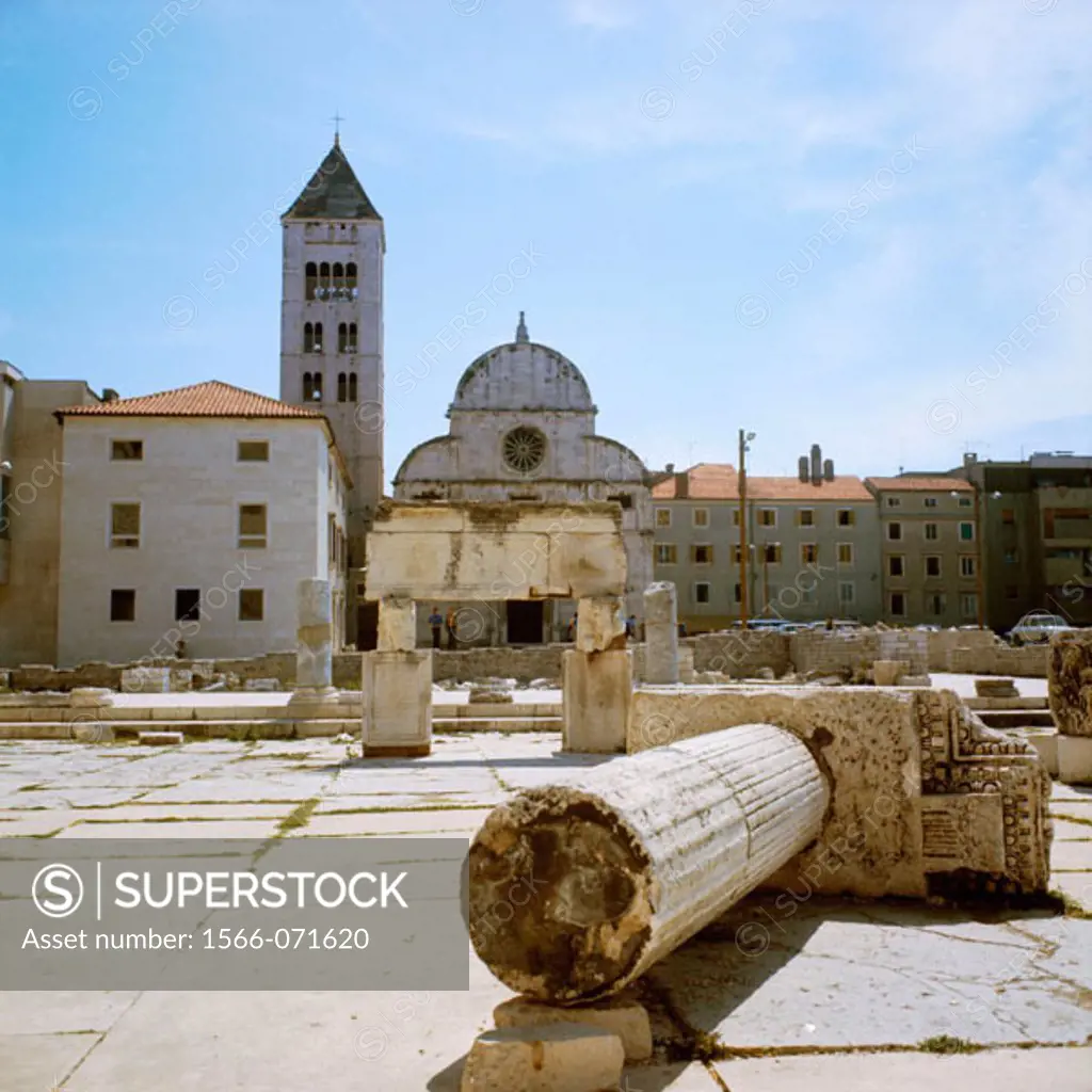 Square with St. Donat´s Church in background. Zadar. Croatia
