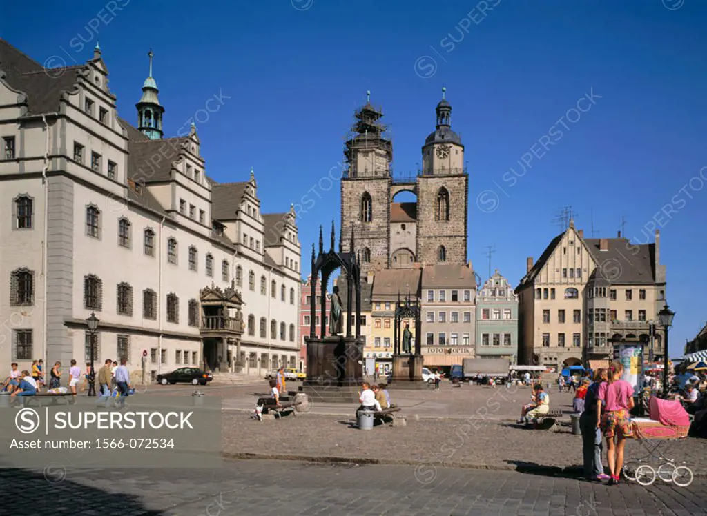 City Hall and Marienkirche, Marktplatz, Lutherstadt Wittenberg, Saxony-Anhalt, Germany