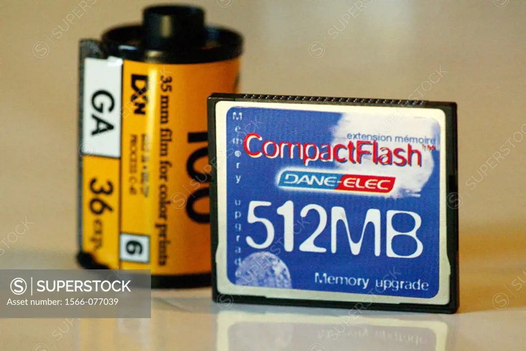 Spool of film and flash card for digital camera