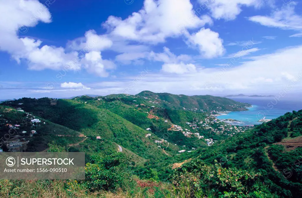 Road Town and harbor from above. Tortola Island. British Virgin Islands