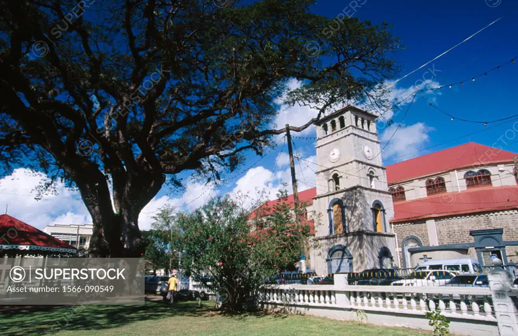 Derek Walcott square and the cathedral of the Immaculate Conception. Castries. Santa Lucia. West Indies. Caribbean