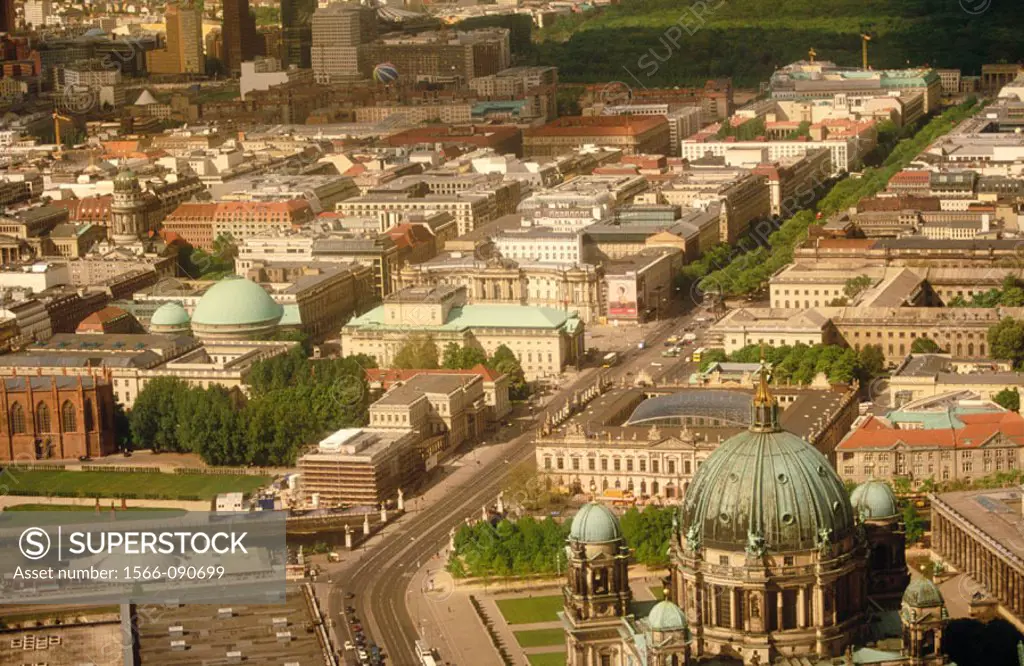 Alexanderplatz, Unter Den Linden and Berliner Dom (Cathedral) from the Television Tower. Berlin. Germany