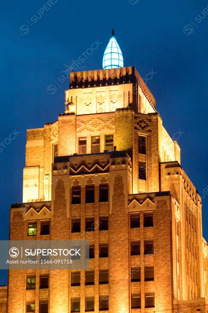Wisconsin Gas Building at evening (note the famous blue flame). Milwaukee. Wisconsin, USA