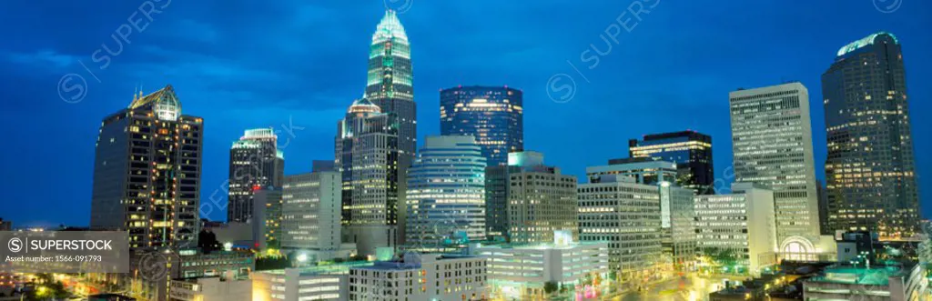 City skyline, evening from Marriott Residence INN. Charlotte. North Carolina, USA