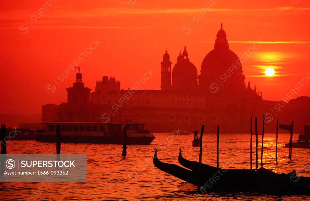 Gondolas and Santa Maria della Salute church. Venice. Italy