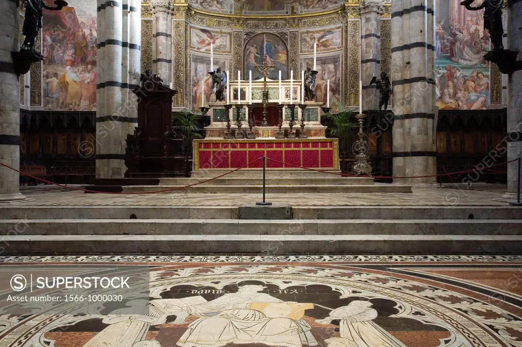 europe, italy, tuscany, siena, cathedral, mosaics on the floor