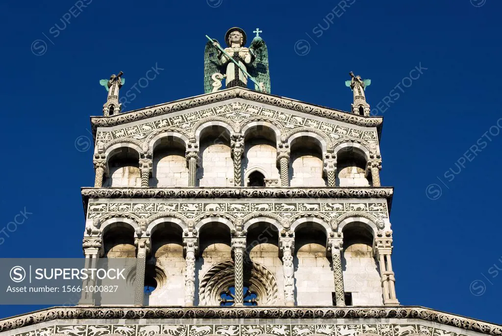 San Michele in Foro Church  Detail of Facade  Lucca, Tuscany, Italy