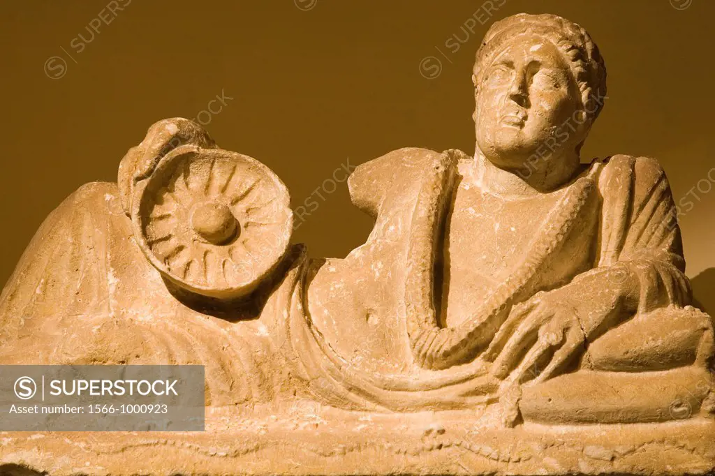 europe, italy, tuscany, siena, santa maria della scala, exhibition of etruscan art, collection of pietro bonci casuccini, alabaster cinerary urn