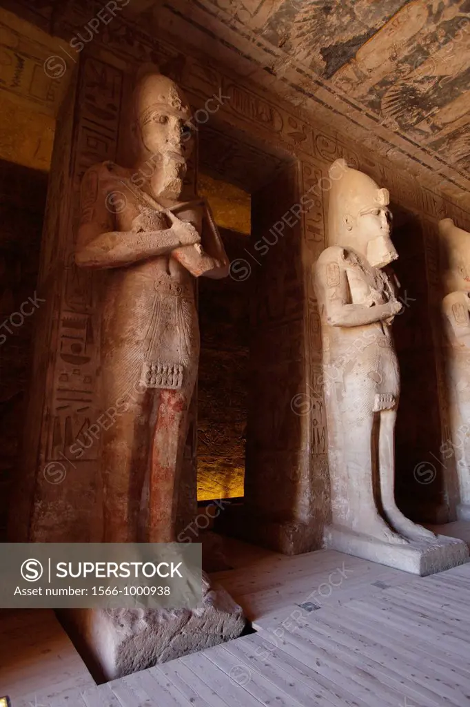 The hypostyle hall of the Great Temple, with Osiris pillars, Abu Simbel, Aswan, Egypt
