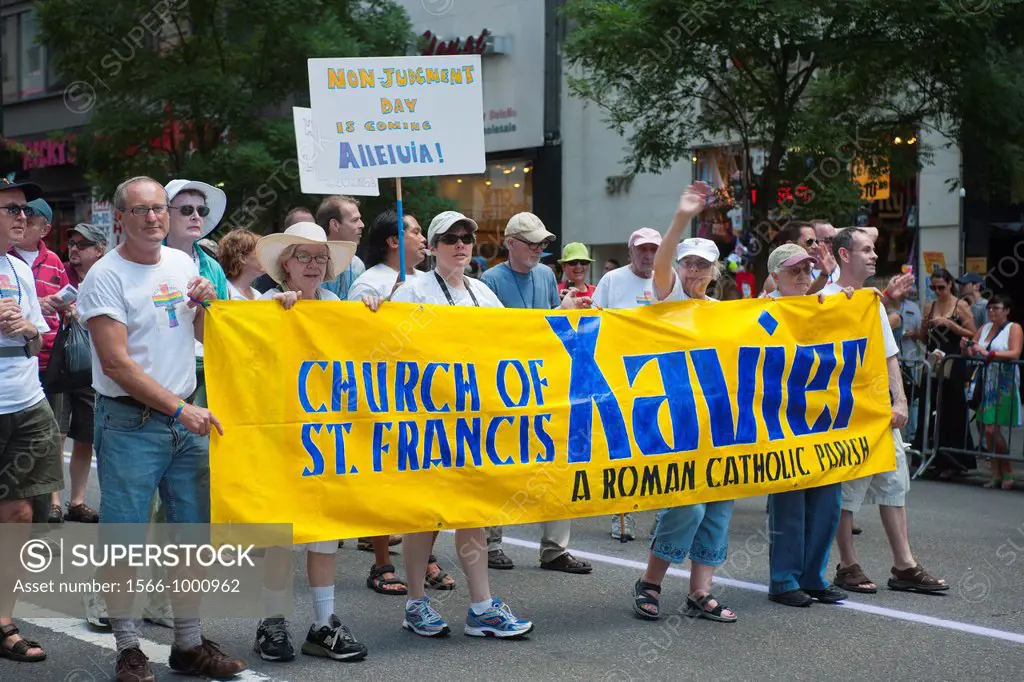 Catholic Church of St  Francis Xavier contingent in the 43rd annual Lesbian, Gay, Bisexual and Transgender Pride Parade on Fifth Avenue in New York on...