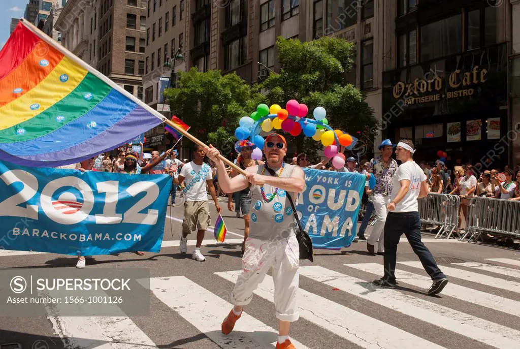 Pres Barack Obama supporters in the 43rd annual Lesbian, Gay, Bisexual and Transgender Pride Parade on Fifth Avenue in New York The parade took place ...