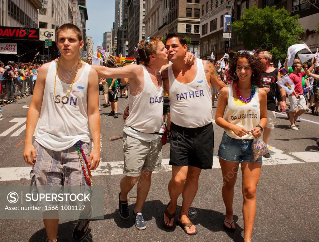 Gay family marches in the 43rd annual Lesbian, Gay, Bisexual and Transgender Pride Parade on Fifth Avenue in New York The parade took place on the one...
