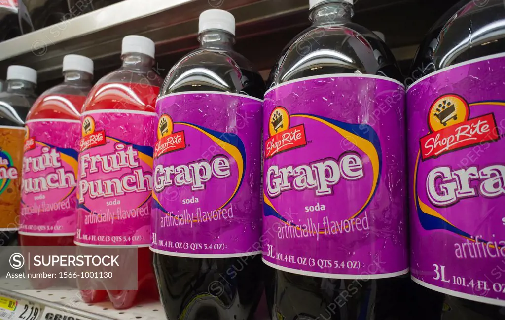 Three liter bottles of house brand soda are seen on a supermarket shelf in New York New York Mayor Mike Bloomberg has proposed banning huge sized suga...