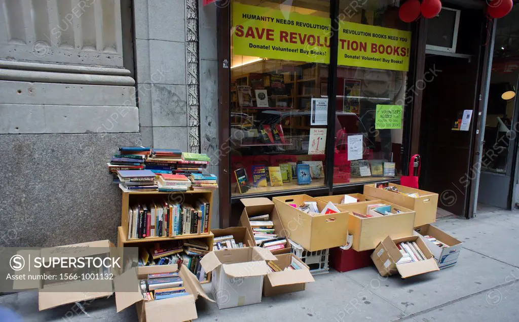 Second hand books for sale outside the progressive bookstore, Revolution Books, in the Chelsea neighborhood of New York
