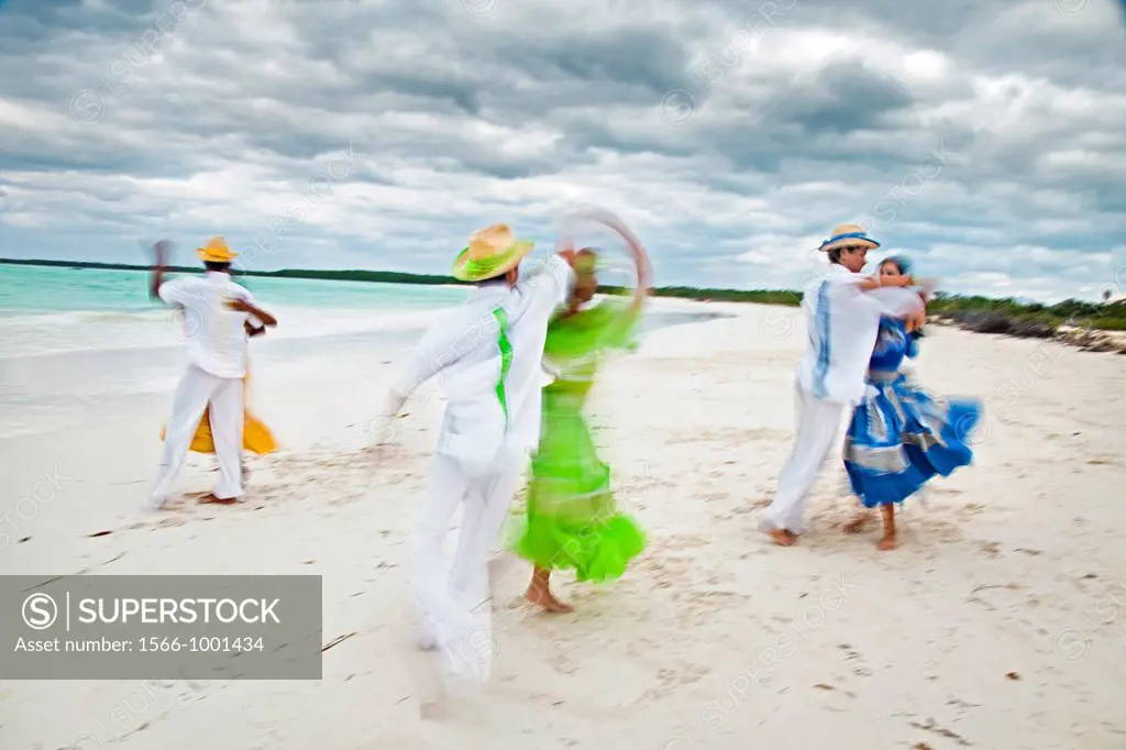 Dancing on the beach, Hotel Occidental Royal Hideaway Ensenachos, Cayo Ensenachos, near Cayo Santa Maria, Cayerias del Norte, Cuba.