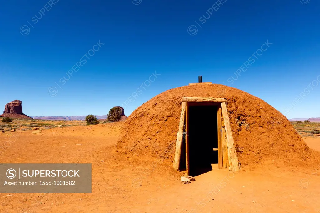 USA, Arizona, Monument Valley Tribal Park, Navajo Indian reservation, desert scenery , hogan.