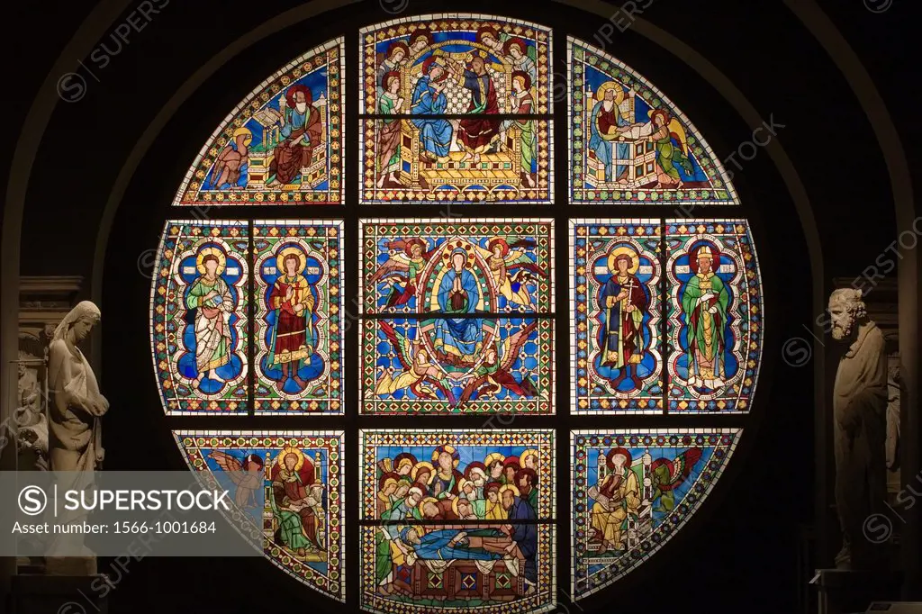 europe, italy, tuscany, siena, museum opera metropolitana, mosaic stained-glass window by duccio di buoninsegna