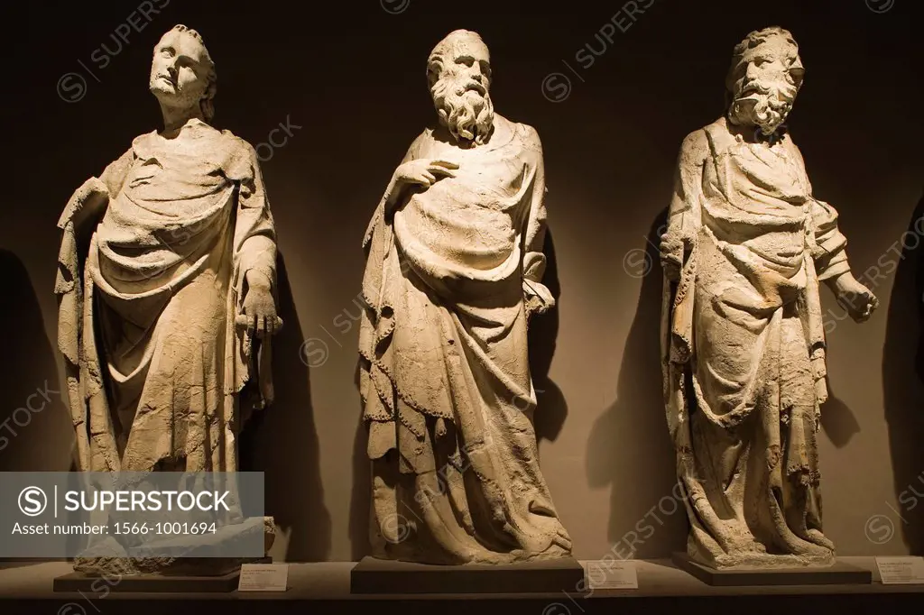 europe, italy, tuscany, siena, museum opera metropolitana, show-room of the apostles, statues of the school of giovanni pisano representing the apostl...