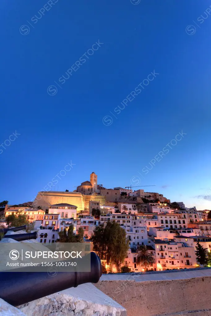 Spain, Balearic Islands, Ibiza, view of Ibiza old town UNESCO site, and Dalt Vila