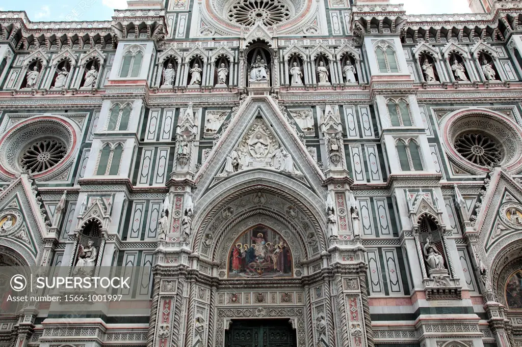 Details of the facade of the Basilica of Santa Maria Novella, Florence, Tuscany, Italy, Europe