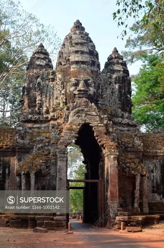 South Gate of Angkor Thom from outside the city of Angkor. Cambodia