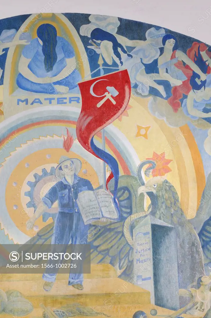 Mexico, Baja California, Todos Santos, Centro Cultural Prof Nestor Agundez Martinez, Nationalist and revolutionary frescoes 1933