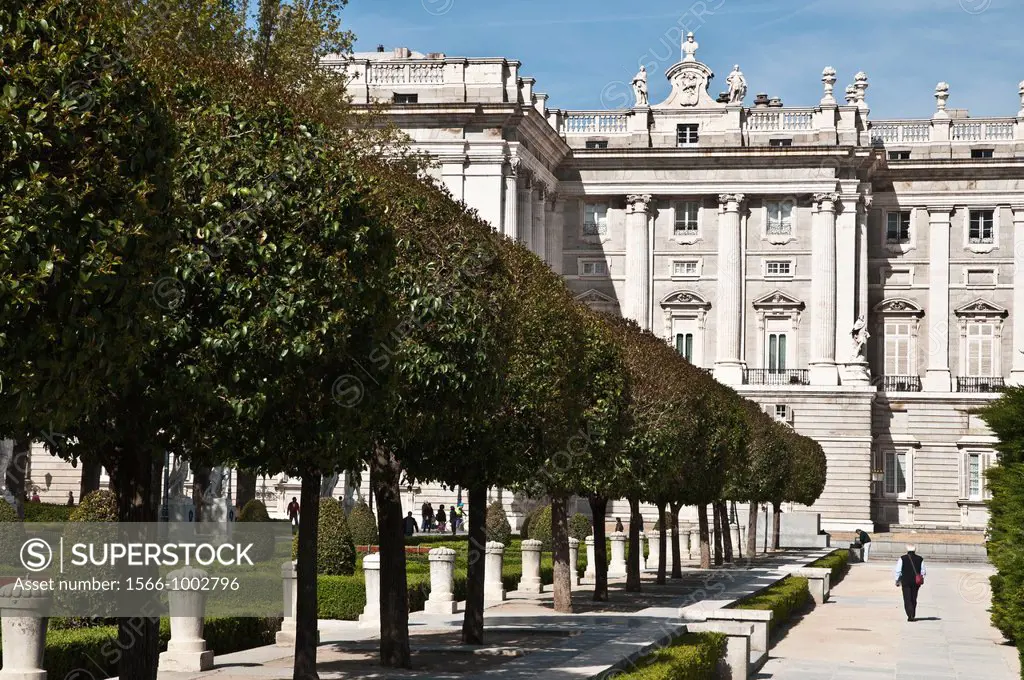 In the Plaza de Oriente with the Palacio Real in the background, Madrid, Spain