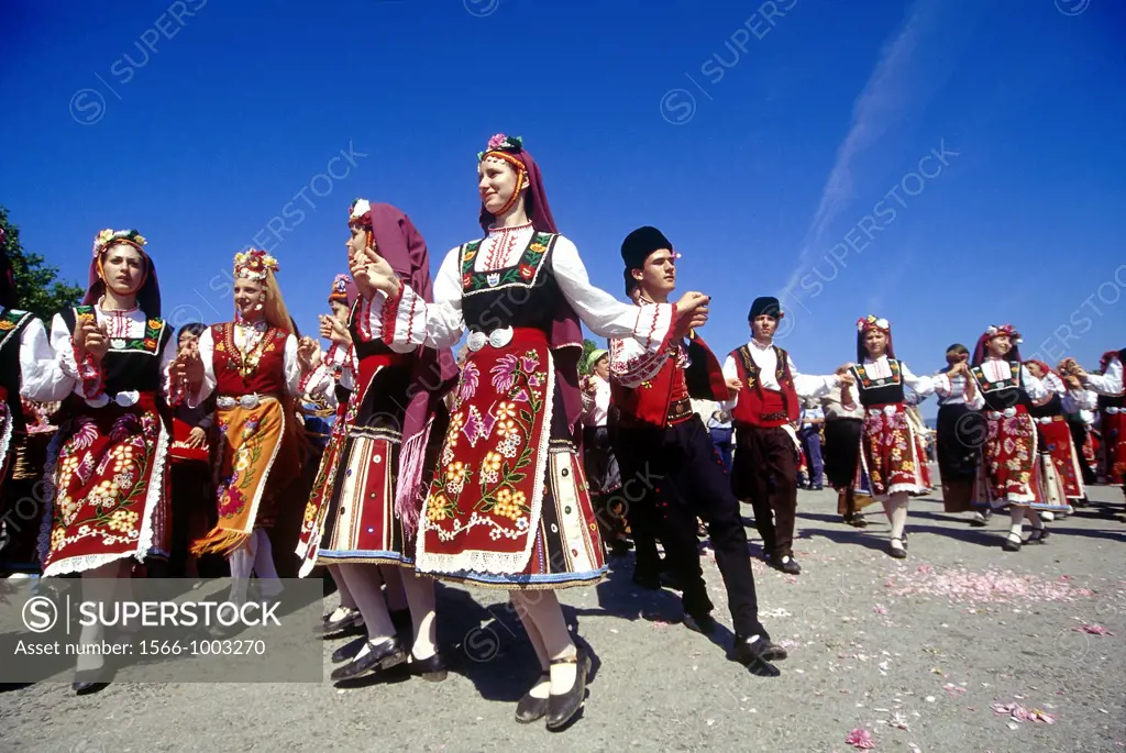 folk dancing during the Rose Festival in the Rose Valley, Kazanlak, Bulgaria, Europe